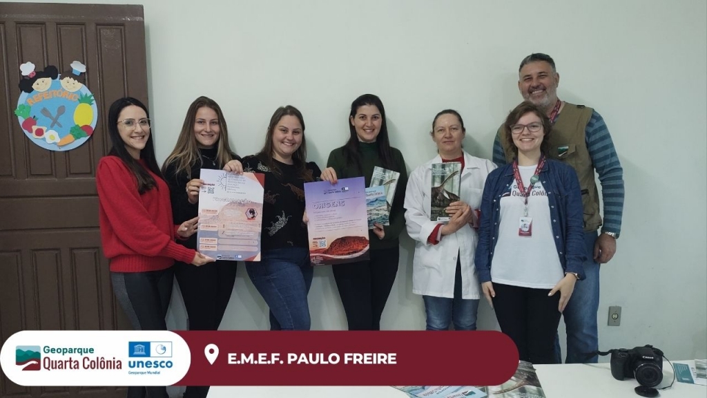 Equipe do Geoparque realiza visitas nas escolas do território convidando para a V Jornada de  Formação de Professores