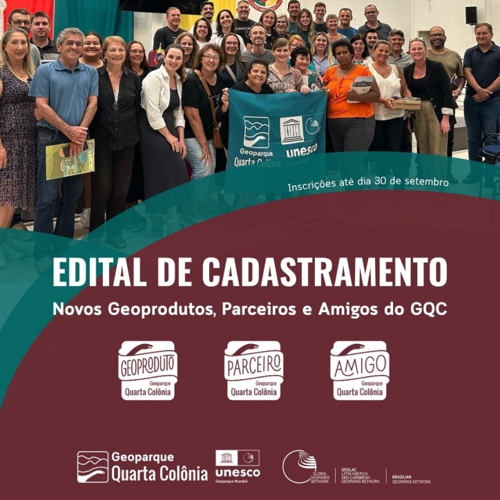 Edital 02/2025 - Cadastramento para certificação e uso dos selos de Geoproduto, Parceiro e Amigo do Quarta Colônia Geoparque Mundial da UNESCO